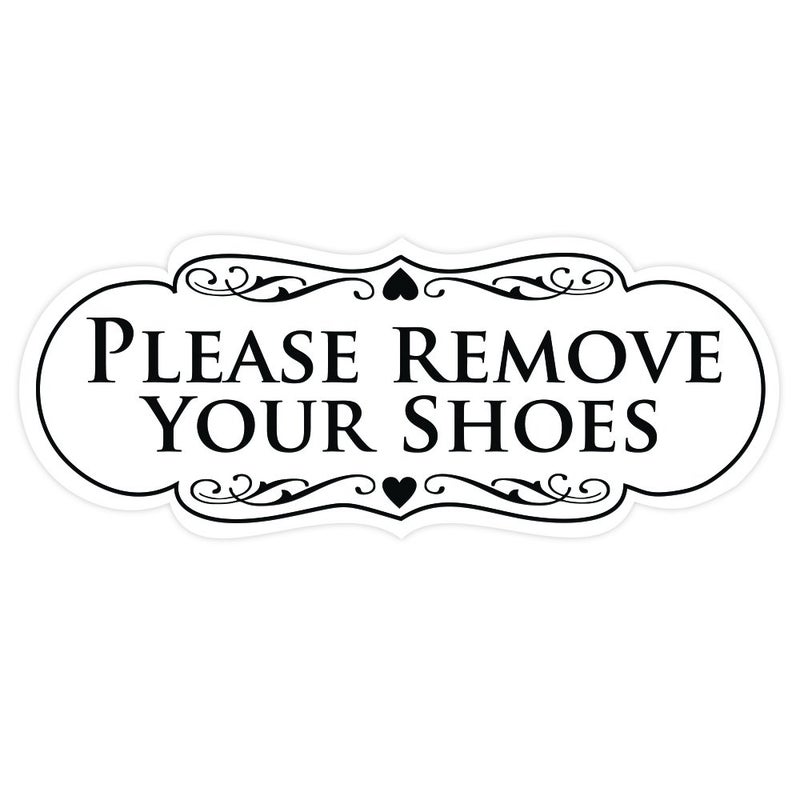 All Quality Designer Please Remove Your Shoes Wall or Door Sign - No Shoes Signage | Easy Installation - White - Medium (1 Pack) - Image 1